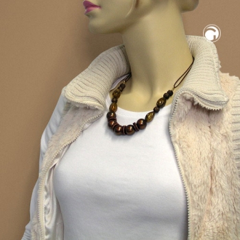 Halskette Kunststoffperlen perlmutt braun seidig glänzend mit Kordel braun 50cm