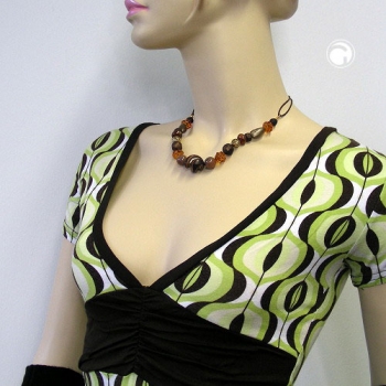 Halskette Kunststoffperlen Schraubenperle braun orange mit Kordel 45cm