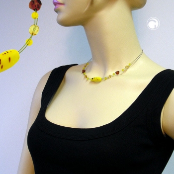 Halskette Drahtkette mit Glasperlen Olive mattgelb-braun 42cm