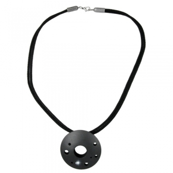 Halskette 48mm Metallanhänger Lochring anthrazitfarben Kordel schwarz 50cm