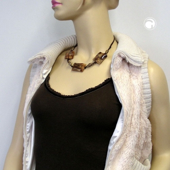 Halskette 3x 35x25mm-Viereck gewellt braun-beige-marmoriert Kordel 45cm