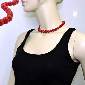 Halskette 12mm Kunststoffperlen rot-schwarz-marmoriert 40cm