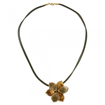 Halskette, Blume, oliv-gold, Email, ohne Dekoration