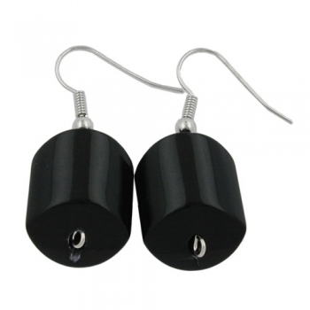Ohrhaken Ohrhänger Ohrringe 37x15mm Schrägperle Kunststoff schwarz-glänzend, ohne Dekoration