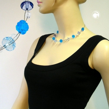 Halskette Drahtkette Blumenperle türkis aqua Kunststoffperlen 45cm