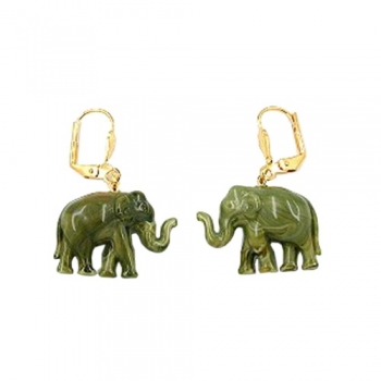 Ohrbrisur Ohrhänger Ohrringe 37x23mm goldfarben Elefant mini oliv-marmoriert Kunststoff, ohne Dekoration