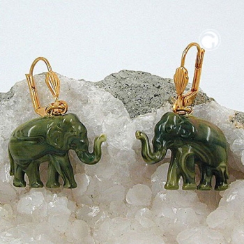 Ohrbrisuren Ohrhänger Ohrringe 37x23mm goldfarben Elefant mini oliv-marmoriert Kunststoff