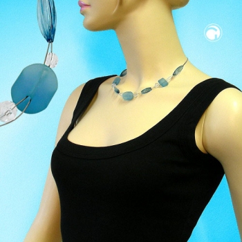 Halskette Drahtkette türkis-aqua-transparent Kunststoffperlen 45cm