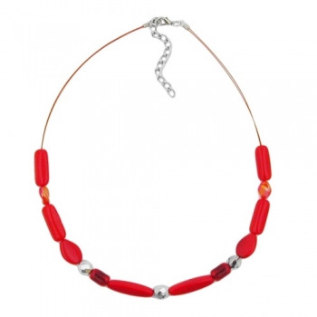 Halskette Drahtkette mit Glasperlen rot-geflammt 42cm