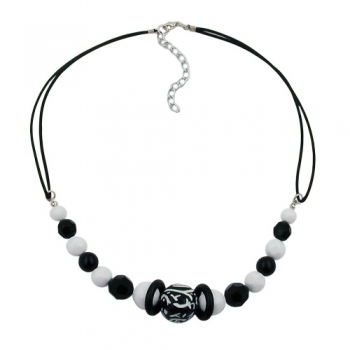Halskette Kunststoffperlen Schmuckperle schwarz-weiß Kordel schwarz 45cm