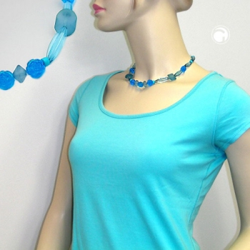Halskette, Blumenperlen türkis-transparent