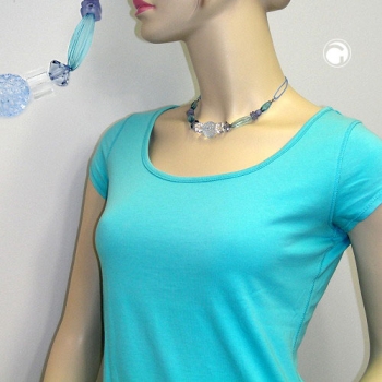 Halskette, hellblau-türkis-transparent