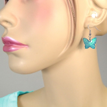 Ohrhaken Ohrhänger Ohrringe 32x16mm Schmetterling mit Schliff Kunststoffperle türkisblau