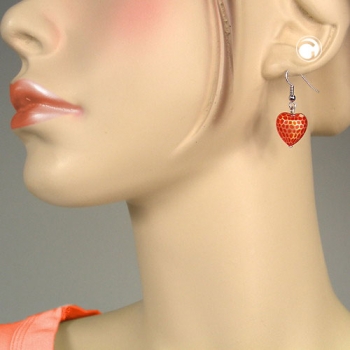 Ohrhaken Ohrhänger Ohrringe 35x15mm Herz mit Schliff Kunststoffperle orange-rot