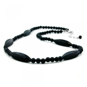 Halskette, Rillenolive schwarz-glanz, 50cm, ohne Dekoration