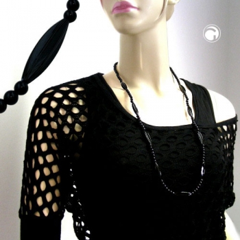 Halskette, Rillenolive schwarz-glanz, 80cm