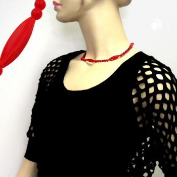 Halskette Rillenolive und Perle rot Kunststoff Verschluss silberfarbig 42cm