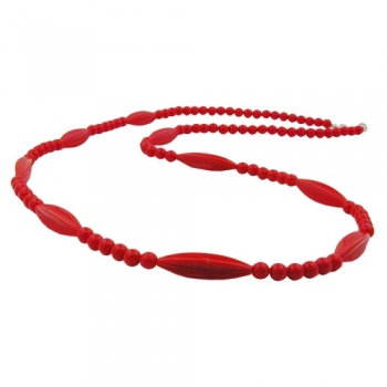 Halskette Rillenolive und Perle rot Kunststoff Verschluss silberfarbig 80cm, ohne Dekoration
