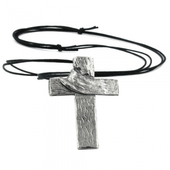 Halskette 77x53mm Zinn-Anhänger Kreuz mit Tuch 110cm
