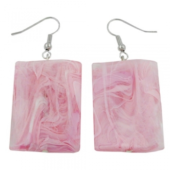 Ohrhaken Ohrhänger Ohrringe 56x25mm Viereck Kunststoff gewellt rosa-marmoriert, ohne Dekoration