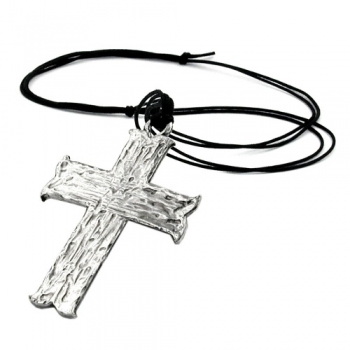 Halskette, Anhänger Zinn, großes Kreuz, ohne Dekoration