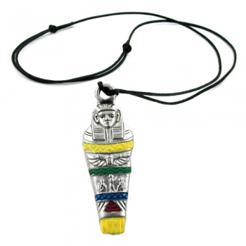 Halskette 57x22mm Zinn-Anhänger Mumie farbig bemalt 100cm, ohne Dekoration