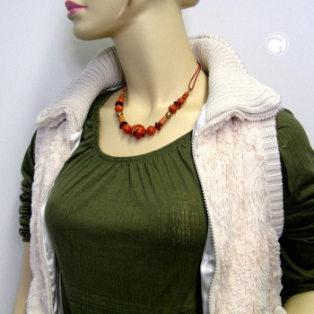 Halskette Kunststoffperlen Schraubenperle rot-rostbraun mit Kordel 45cm