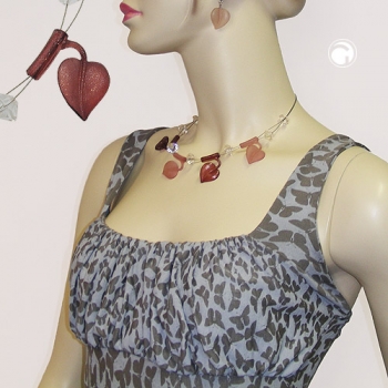 Halskette Drahtkette 4x Blätter rot-flitter Kunststoffperlen 44cm