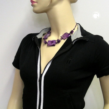 Halskette 3x 35x25mm-Viereck gewellt lila-marmoriert 45cm