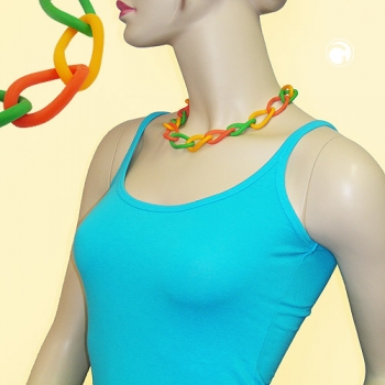 Halskette Weitpanzer Kettenglieder Kunststoff gelb-apricot-grün 45cm