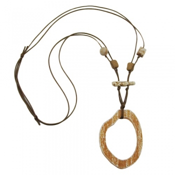 Halskette 77x56mm Baumring braun-beige Kunststoff Baumwollkordel braun 95cm, ohne Dekoration