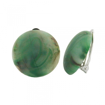 Clip Ohrring 22mm Riss grün-braun-marmoriert matt Kunststoff-Bouton, ohne Dekoration