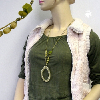 Halskette 77x56mm Baumring olivgrün Kunststoff Baumwollkordel braun 95cm