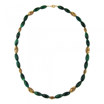 Halskette, Olive grün-marmoriert, altgoldfarben, ohne Dekoration