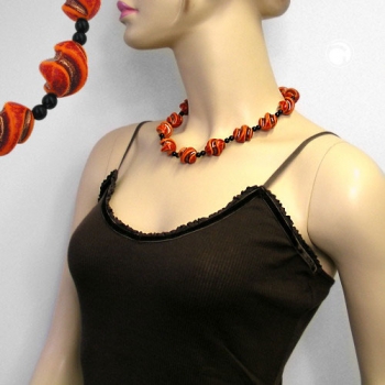 Halskette Kunststoffperlen Schraubenperlen rot-orange schwarz 50cm