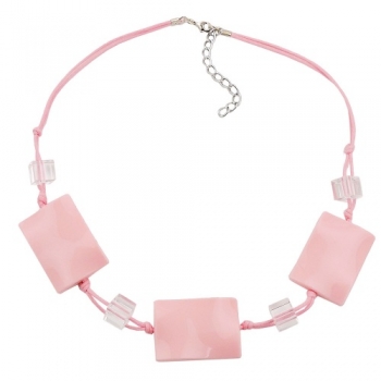Halskette 3x 35x25mm-Viereck gewellt rosa-glänzend 45cm, ohne Dekoration