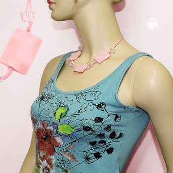 Halskette 3x 35x25mm-Viereck gewellt rosa-glänzend 45cm