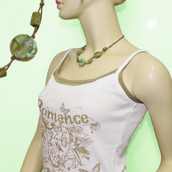 Halskette 3x Scheibe Kunststoff oliv-türkis-marmoriert Kordel olivgrün 45cm