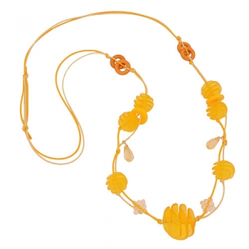 Halskette 7 Spiralperlen gelbe Kunststoffperlen Baumwollkordel 100cm, ohne Dekoration