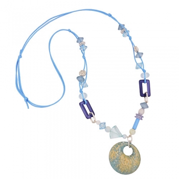 Halskette, Scheibe blau türkis hellblau, ohne Dekoration