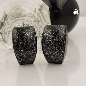 Clip Ohrring 27x17mm Trapez schwarz mit Flitter glänzend Kunststoff-Bouton