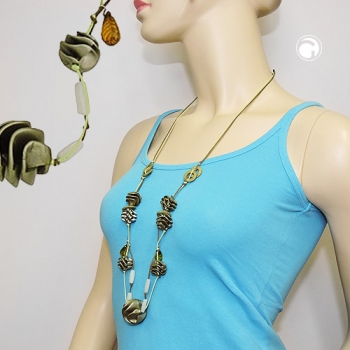 Halskette 7x Spiralperlen grün-seidig Kunststoffperlen Baumwollkordel 100cm