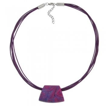 Halskette Kunststoffperle Trapez lila-pink-blau glänzend Kordel dunkellila 45cm, ohne Dekoration