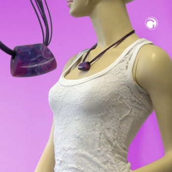 Halskette Kunststoffperle Trapez lila-pink-blau glänzend Kordel dunkellila 45cm