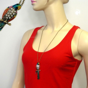 Halskette, Papagei, farbig lackiert, 70cm