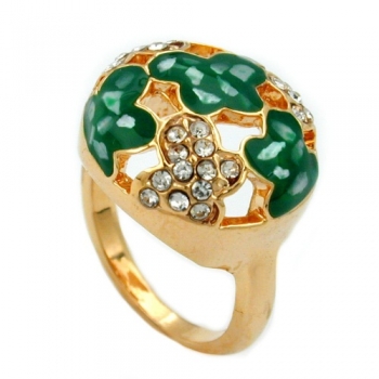 Ring, grün mit Glassteinen, vergoldet, ohne Dekoration