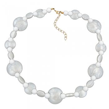 Halskette 18mm und 23mm Scheiben Kunststoff wachsweiß und Perlen weiß 45cm, ohne Dekoration