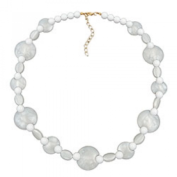 Halskette 18mm und 23mm Scheiben Kunststoff wachsweiß und Perlen weiß 50cm