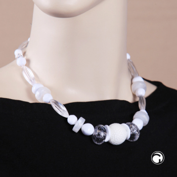 Halskette 21mm Wabenperle Kunststoffperlen weiß und transparent 45cm
