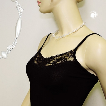 Halskette Drahtkette Krokoperle weiß frosted Perle wachsweiß Kunststoffperlen 42cm